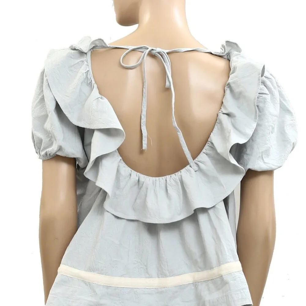 Free People Free-est Lilibeth Cropped Blouse Top Ruffle Puff Sleeve S New 280852